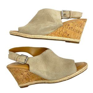 Franco Sarto Julien Cork Wedge Sandals Size 9 M Suede Peep Toe Slingback Heels